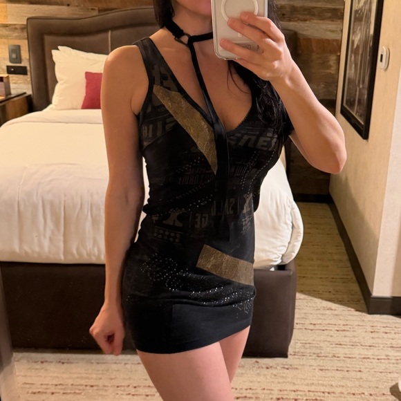 Vintage Salvage BlackPool Black Logo Mini Dress Rare Y2K  X-Small - Picture 5 of 6